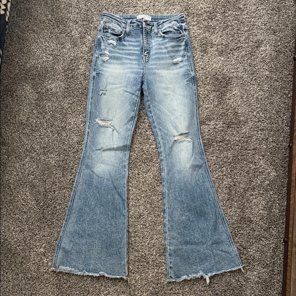 Flying Monkey Light Blue Distressed Flare Jeans